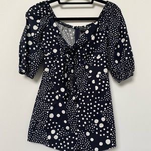 Retro Short Romper Navy Blue and White Polka Dots
